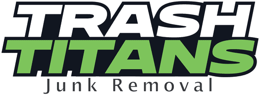 Bold Trash Titans Junk Removal logo with "TRASH" in white and "TITANS" in green, outlined in black