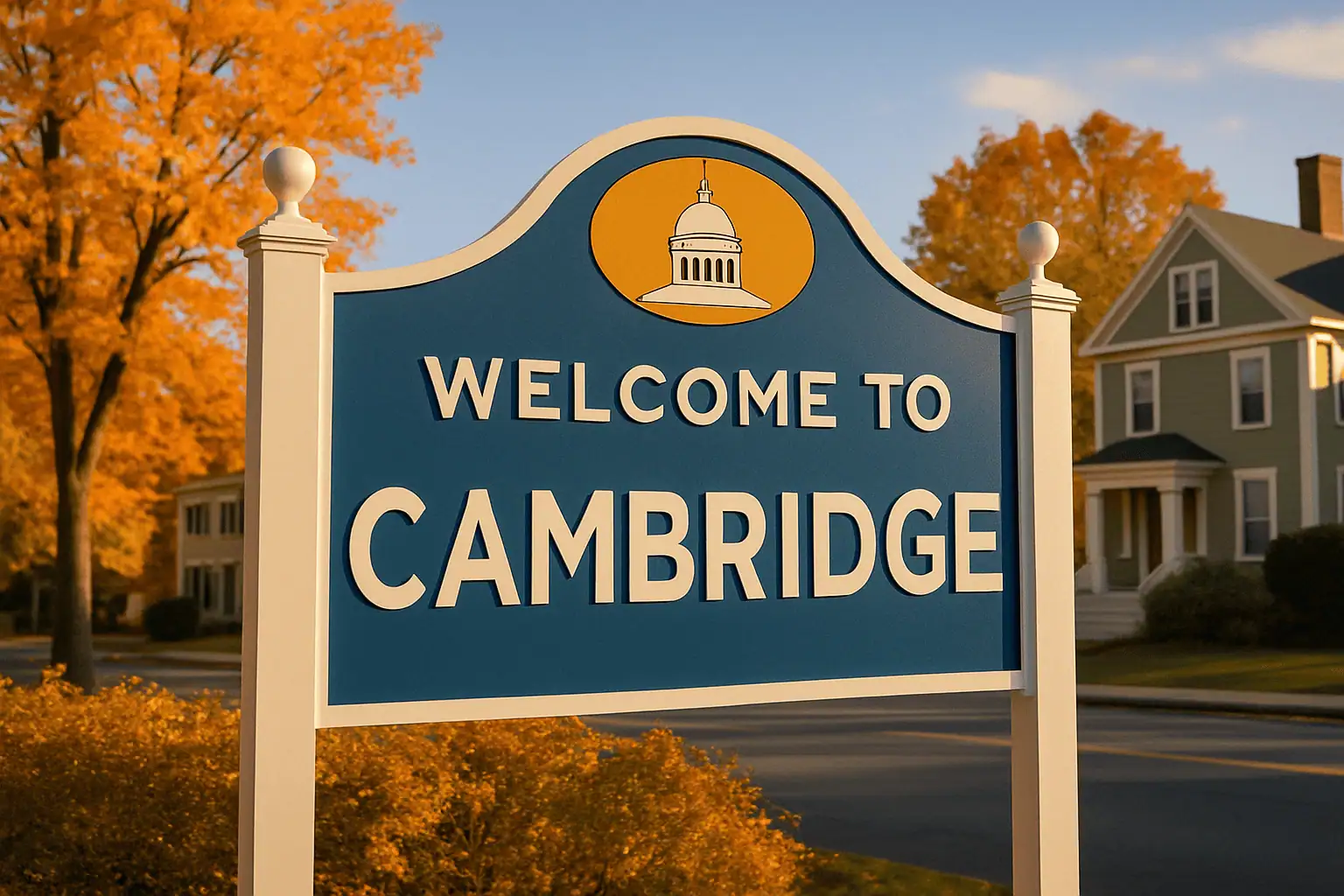 “Welcome to Cambridge” sign in Massachusetts near Trash Titans Junk Removal service area